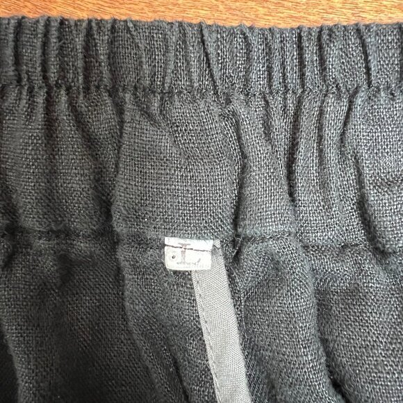 Linen Pants Womens Large Black Lagenlook Minimalist Straight Leg Cropped Stretch - Picture 7 of 15